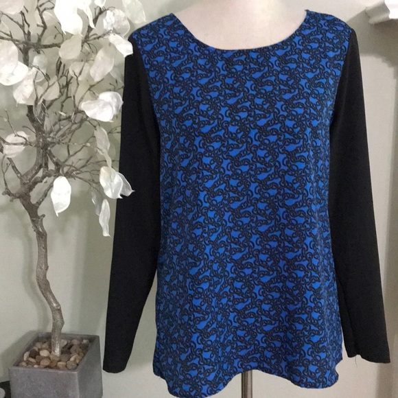 LOFT BLUE & BLACK TOP - Picture 1 of 7